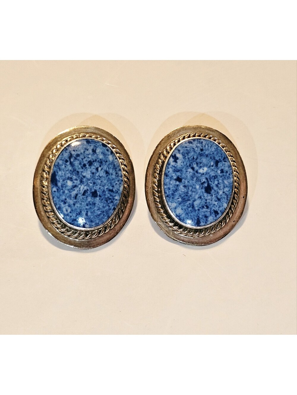Vintage ATI Mexico 925 Sterling Silver Clip On Earrings Oval Braided Turquoise